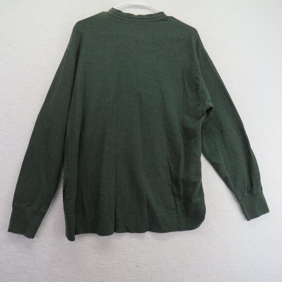 LL Bean Shirt Mens Large Green Long Sleeve Henley Cotton Wool Blend Button-Up - Picture 3 of 9